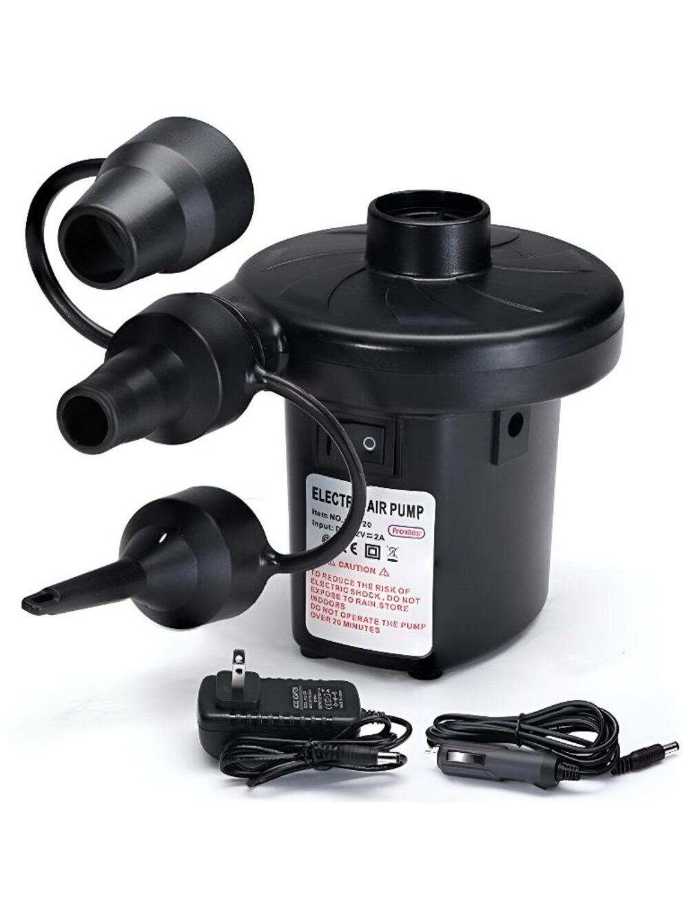 Electric Air Pump for Inflatables with Plug - Air Mattress Pump with 3 Nozzles
